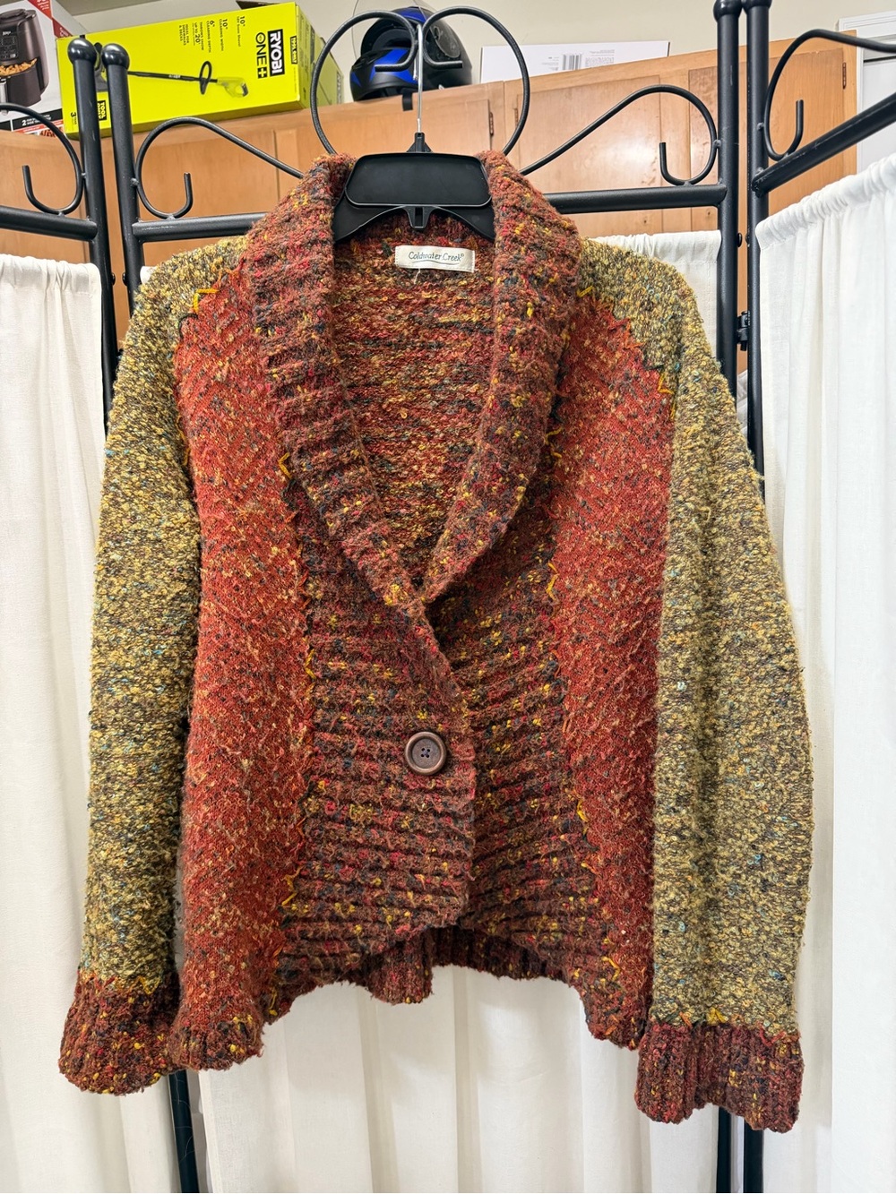 Coldwater Creek Textured Shawl-Collar Cardigan in Rust and Olive